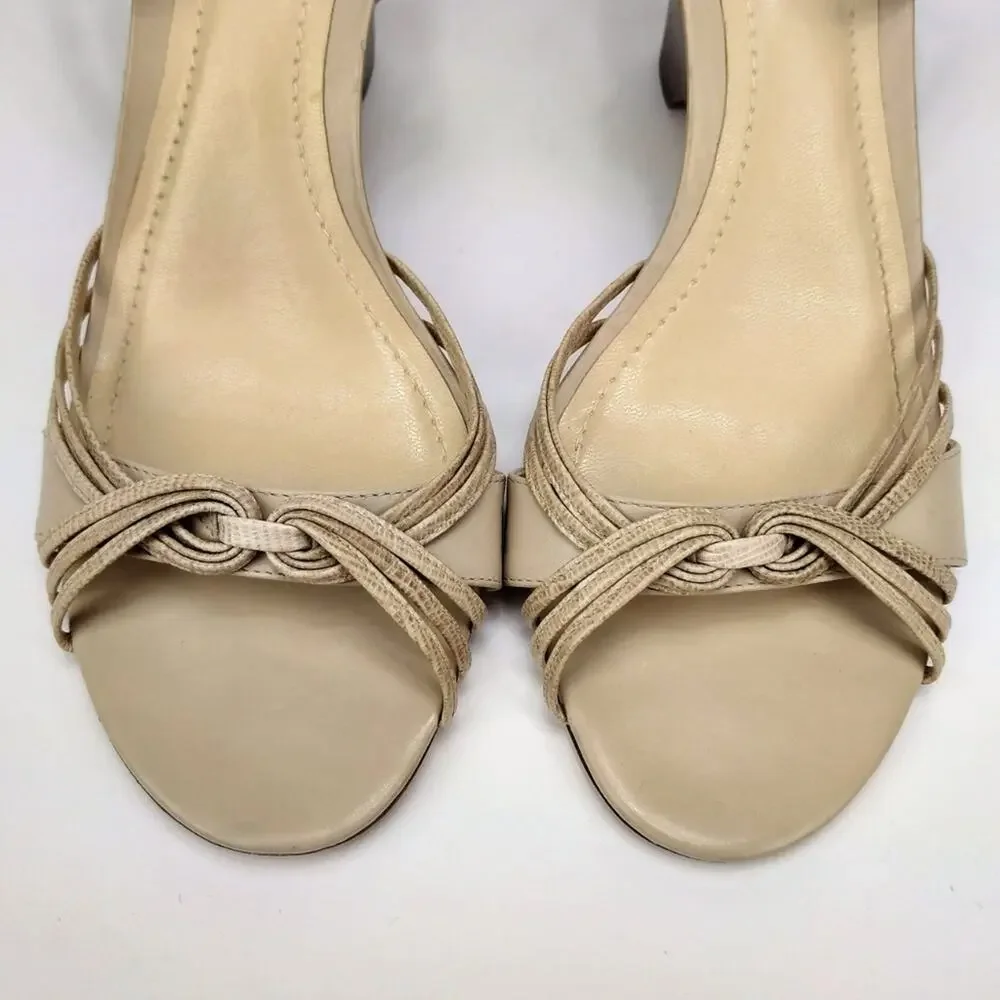 Ann Taylor Beige Leather Ankle Wrap Wedges